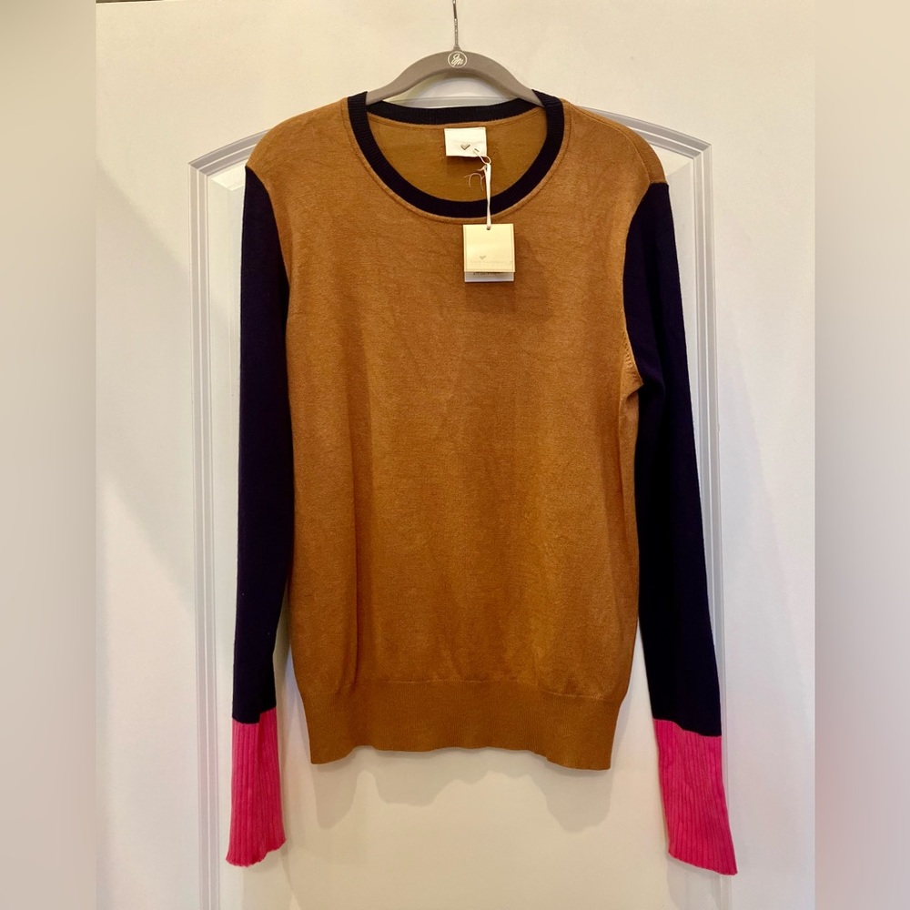 NWT Shopbop HEARTMADE Julie Fagerholt Kyrit Colorblock Sweater L Camel/Navy/Pink - Picture 10 of 16